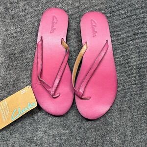 Clark's Raspberry Pink Leather Thong Sandal Flip Flop 8 Comfort Slide Summer